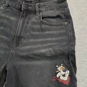 American Eagle Tony The Tiger Black Denim Jeans Womens Sz 6 Short Retro Cartoon